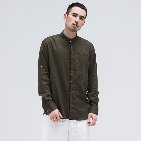 

men spring autumn fashion brand long sleeve solid color linen simple basic shirts male slim fit casual shirt, White;black