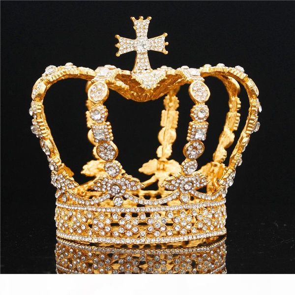 

male cross crown baroque bridal wedding crown royal king tiara wedding dress birthday party performance accessories diadem c19022201, Slivery;golden