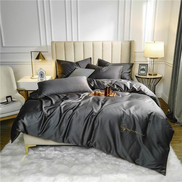 

bedding sets dark grey / pink green colorful hometextiles 4/6pcs plain color set 100% cotton sateen duvet cover bed sheets single