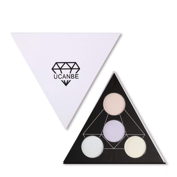 UCANBE Heaven's Hue Highlighter Palette Triangular 4 colores Shimmer Illuminating Face Highlighters Powder Facial Polarized Light Makeup