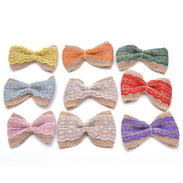 1 pc branco natural juta serapilheira hessian bowknot arcos decoração de casamento artesanato