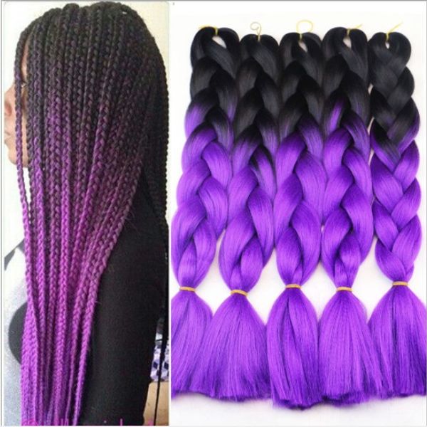 2019 Black Purple Kanekalon Ombre Braiding Hair Synthetic Crochet