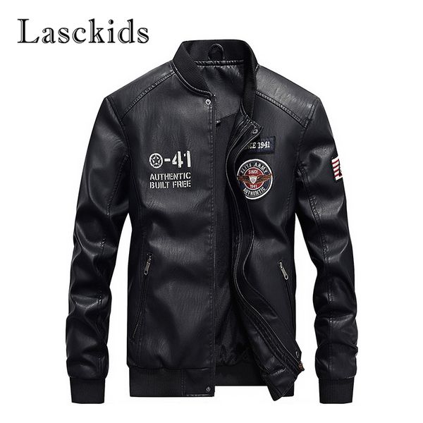 

lasckids 2019 зимняя мужская куртка кожа плюшевые теплая ветрозащитность пальто вышивки повседневная baseball jacket bomber, Black;brown