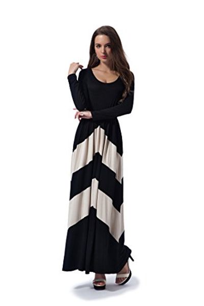 

charm your prince women's long sleeve regular & petite chevron empire maxi dress, Black;gray