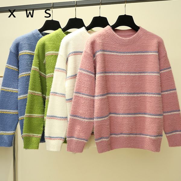 

women pull sweaters 2019 o neck casual striped pullover and sweater oversize korean jersey mujer jumpers winter outwear, White;black