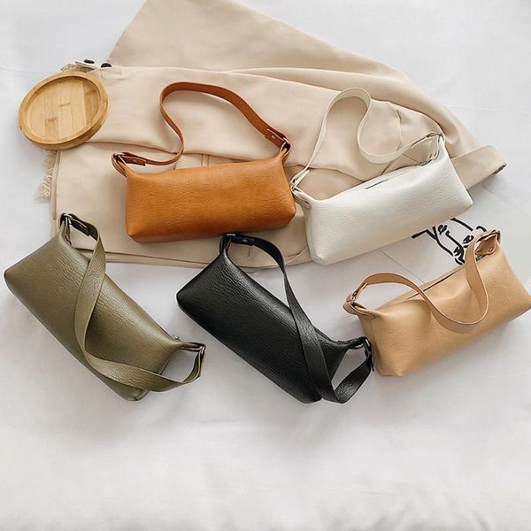 

fashion retro women handbag pu leather street casual totes shoulder bags female elegant solid color zipper underarm purse clutch