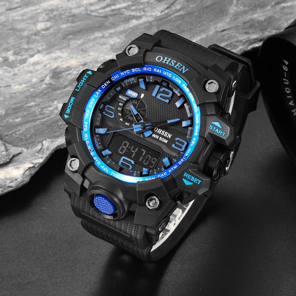 

ohsen fashion outdoor sport watch men multifunction 5 bar waterproof digital wristwatches clock relogio masculino, Slivery;brown
