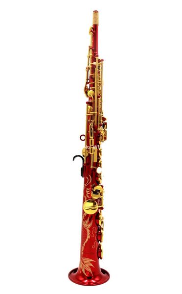 

selling soprano saxophone b flat red lacquer neck built in type straight musical instruments professional with accessories