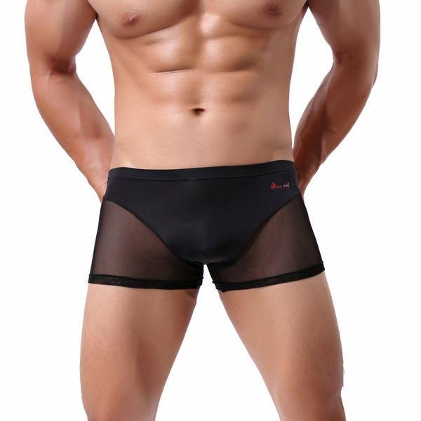 

new seamless splicing ultra-thin ice silk perspective mesh men's boxer transparent men's underwear /l/xl/xxl, Black;white