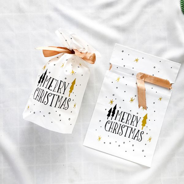 

25pcs white golden christmas gift bags christmas candy bag santa claus cartoon shape bags gift holders xmas gifts
