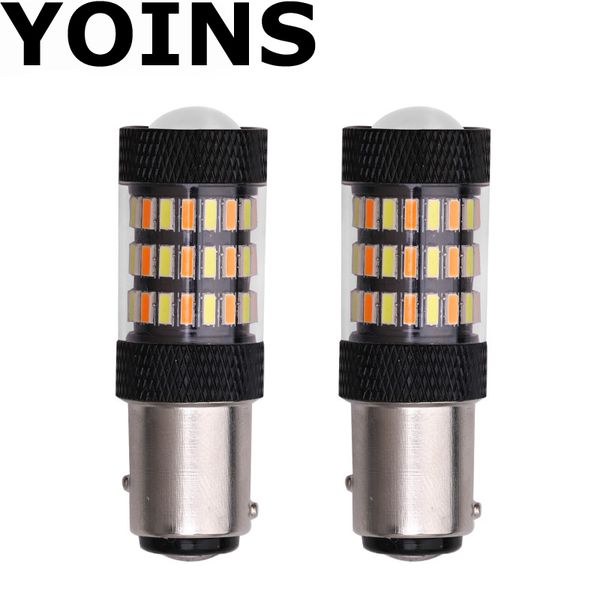 

2pcs 1157 bay15d двойная функция шарика водить сигнала поворота белый янтарный / желтый 4014 60 smd автомобиля тормозной предупредительный с