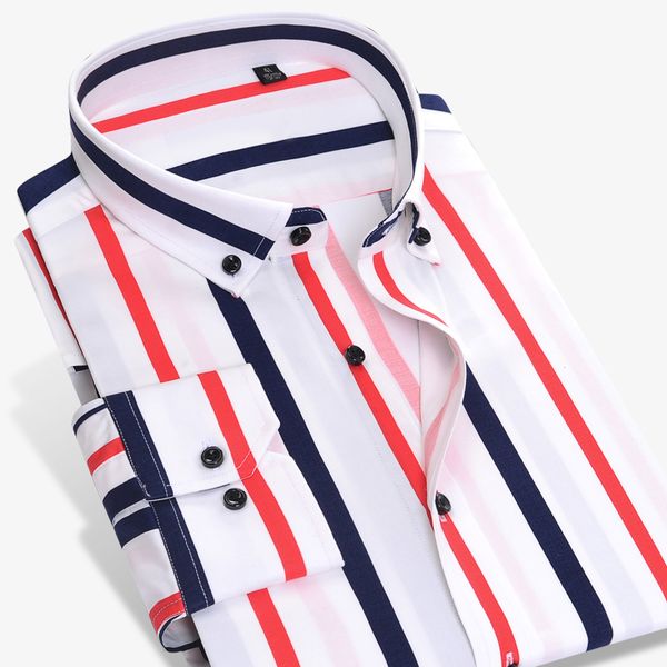 

long sleeve button down collar men's striped shirts comfortable soft cotton shirt slim fit smart casual male shirts, White;black