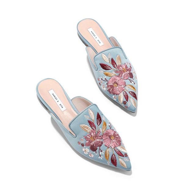 

muller slippers female flower sandals classical embroidery pointed a pedal lazy low-heeled female slippers flats casual shoes, Black