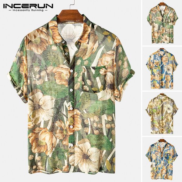 

2020 мода мужчины этнические печатные рубашки с коротким рукавом нагрудные камиза человек урожай цветочные blusas повседневный сыпучие карма, White;black