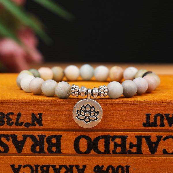 

8 мм натуральный камень ручной работы strand бусины lotus beadle браслет йога чакра мала браслет ом лотос женщины мужчины бисером браслет-об, Black