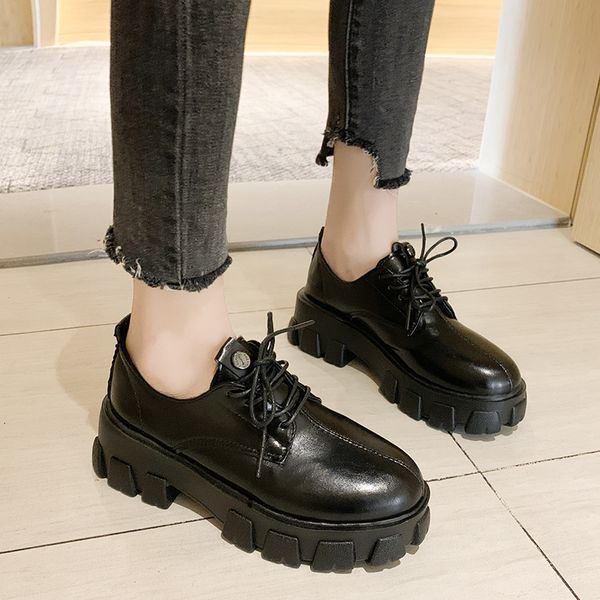 

shoes woman flats british style oxfords women's casual female sneakers round toe modis clogs platform autumn all-match dress, Black