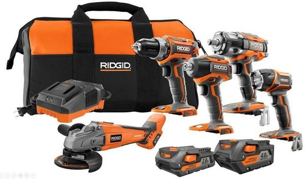 

Ridgid power tool combo kit 18 volt lithium ion bru hle cordle 5 tool