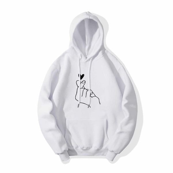 

men/women hoodies spring fashion casual finger heart love pattern hooded sweatshirts long sleeve hooded coats lovers costume, Black