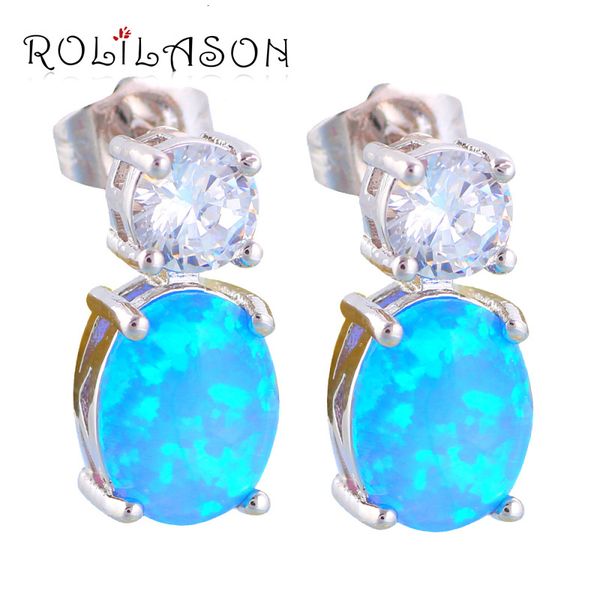 

wholesale & retail zirconia blue fire opal silver stamped stud earrings for women wedding opal fashionl jewelry oe326, Golden;silver