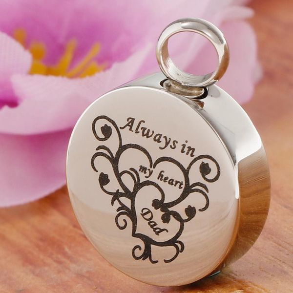 

waterproof stainless steel round memorial keepsake always in my heart cremation ashes holder pendant for necklace earring diy, Silver