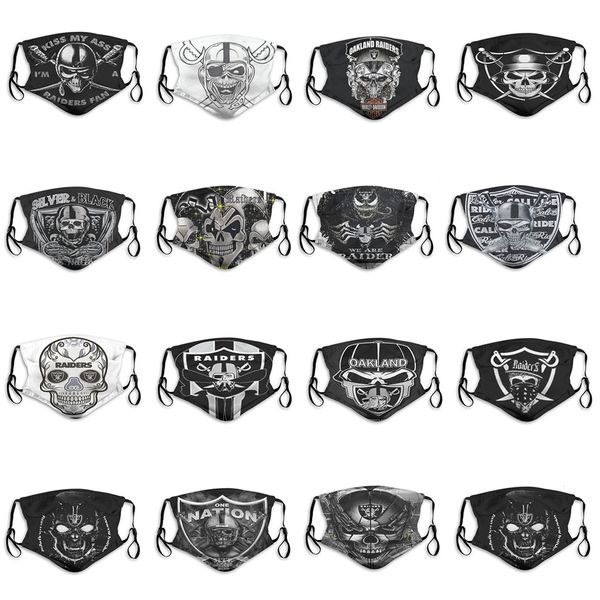 

2020 New Designer 5-layer Dust Mask Men and Women Football Team Las Vegas Raiders Fashion Ice Hockey Breathable Personality Skull Face Masks