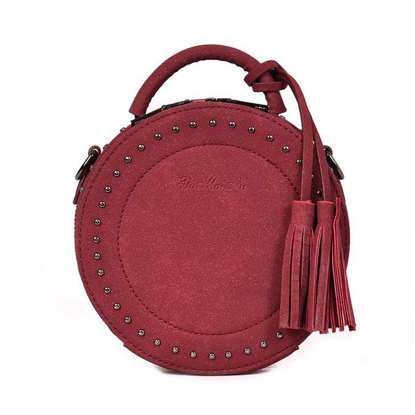 

vintage scrub leather crossbody shoulder bag for women round fashion tassel messenger bag female casual tote bags sac t200102