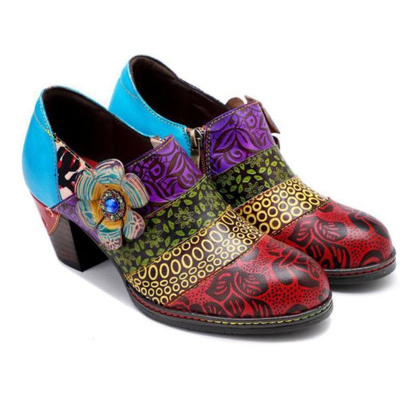 

yourseason women genuine leather zip pumps 2020 new spring autumn high heels colors round toe ladies ethnic sewing shoes, Black