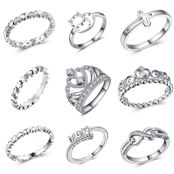 

zorcvens fashion silver color rings women fine jewelry charm heart alphabet cz crystal ring wedding valentine's day gifts, Golden;silver