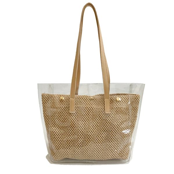 

2019 new women's fashion transparent solid hasp weaving tote bags ladies single shoulder bags waterproof beach bag #zer