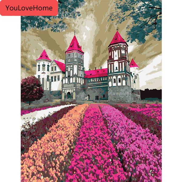 

картина по номерам замок пейзаж рисунок на холсте краска ручная роспись художественные наборы diy подарок домашнее украшение