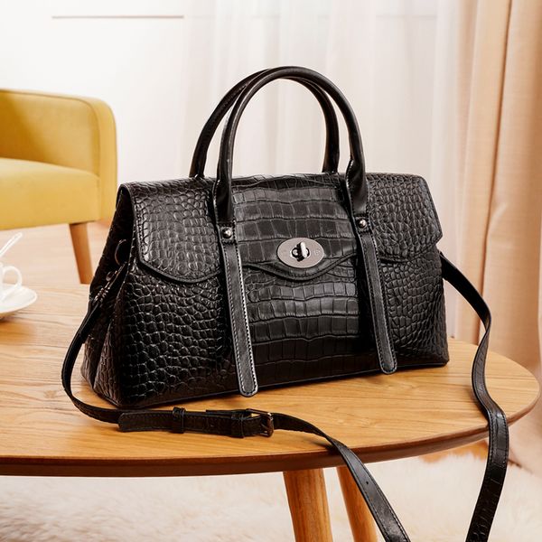 

woonam fashion handbag hide genuine calf leather in alligator pattern shell handle shoulder bag wb1147