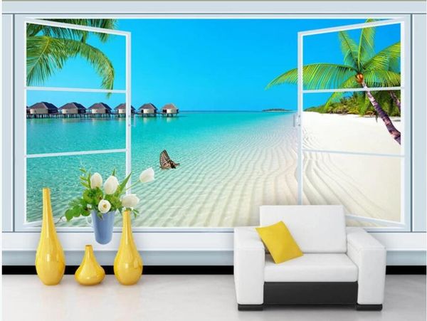 

3d wallpaper custom p white bay window with beautiful sea view background home decor living room 3d wall murals wallpaper for walls 3 d