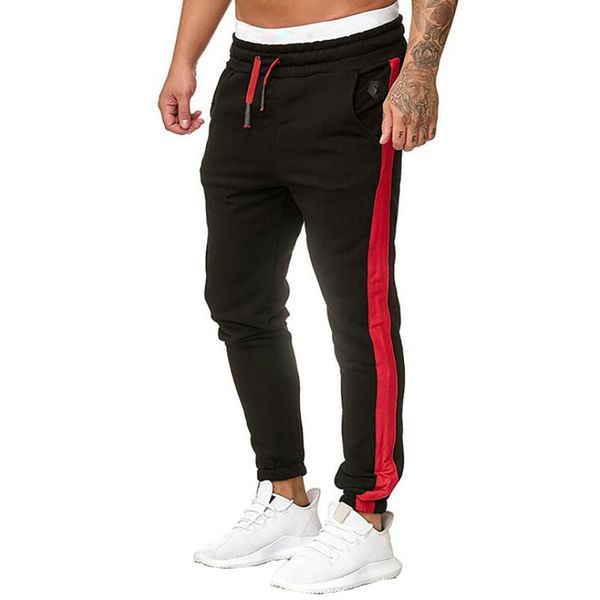 

casual drawstring sweatpants men joggers side striped long pants new sport fitness workout jogging trousers pantalones hombre 3#, Black