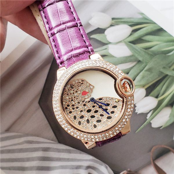 

wholesale fashion luxury lady watch leopard diamond iced designer watches stainless steel quartz movement luxury women watches gift clock, Slivery;brown