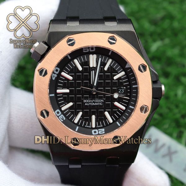 

luxury mens watches 15710 316l steel case black rubber strap calendar sapphire montres de luxe wristwatches relojes de lujo para hombre, Slivery;brown