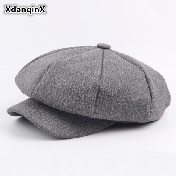

xdanqinx autumn winter new style men women simple pu beret elegant women's newsboy hats snapback fashion couple cap men's hat, Blue;gray