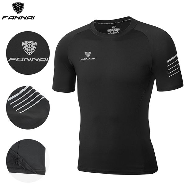 

fannai men running t shirt man short sleeve shirt quick drying 0utdoor men's bodybuilding shirts gym fitness tee plus size, Black;blue