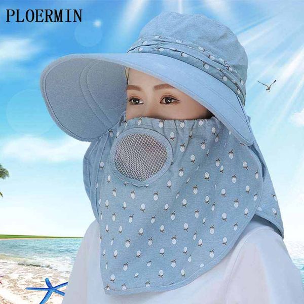 

ploermin new protection cap summer sun hats women neck face sunscreen wide-brim breathable fisherman hat sun mask cap outdoor, Blue;gray