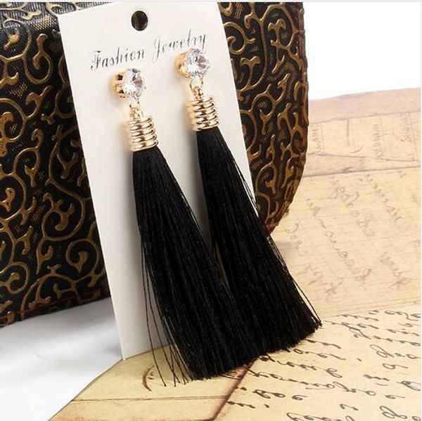 

bohemian long tassel trendy earrings for women crystal drop earrings for wedding fashion statement party jewelry gb371, Silver