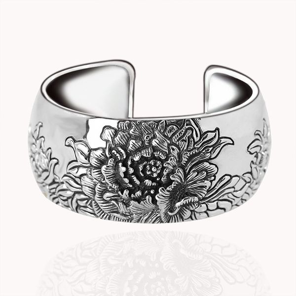 

76g s925 thai silver fashion jewelry bracelets for women 25mm vintage sterling silver chain fist bangles, Black
