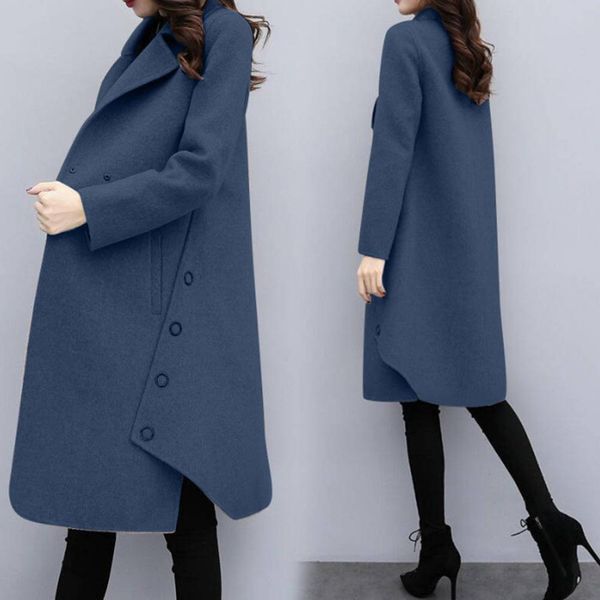 

autumn winter loose large size medium woolen coat female overcoat, Black