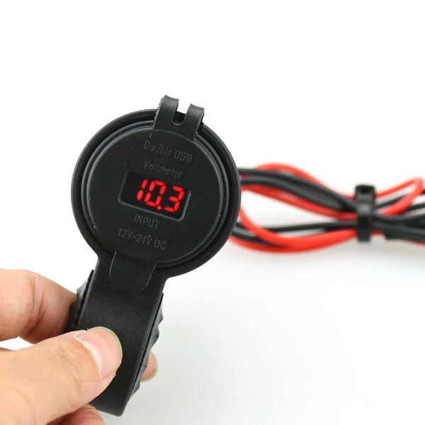 

waterproof 12v dual usb motorcycle charger socket port voltmeter motorbike handlebar mounted charger 5v4.2a