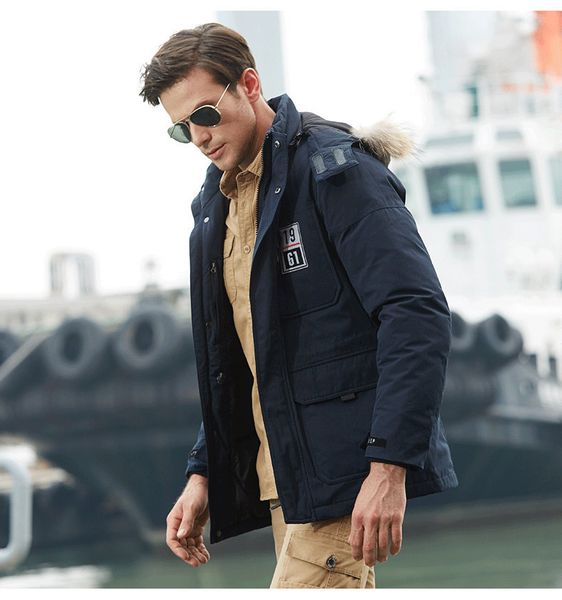 

2019 thick down jacket men's new style-large fur collar, Black