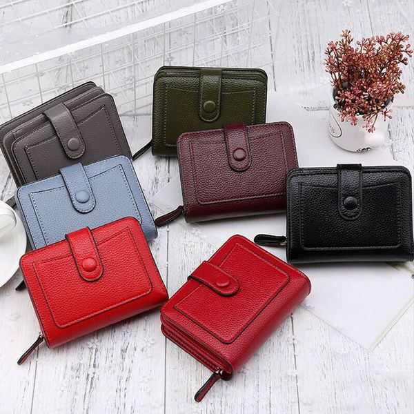 

fashion ladies mini wallet pu leather solid portable clutch id holder coin purse, Red;black