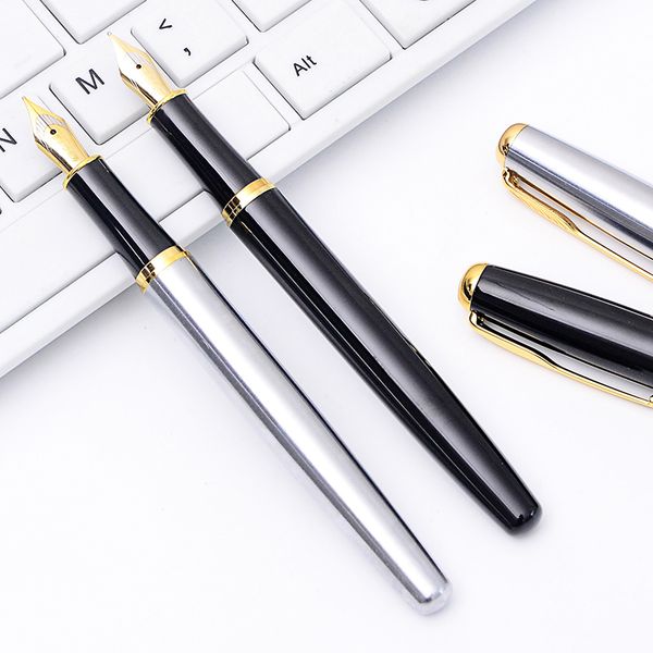 

classic stainless steel business medium nib fountain pen new silver golden school office writing stationery pens suppies