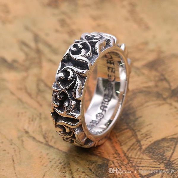 

Brand new 925 sterling silver vintage jewelry American Europe hand-made designer scroll flower antique silver punk band rings free shipping