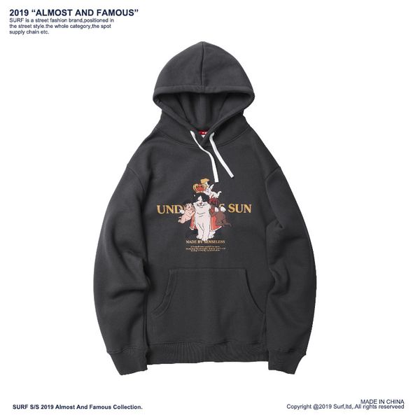 

man and woman pullover with cat printing woman pullover cotton blend kawaii hoodie cute tracksuit ypf432, Black