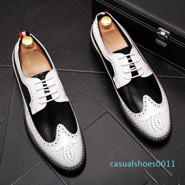 

new vintage men luxury designer gentleman brogue black with white colors oxfords dress male wedding prom formal shoes c11