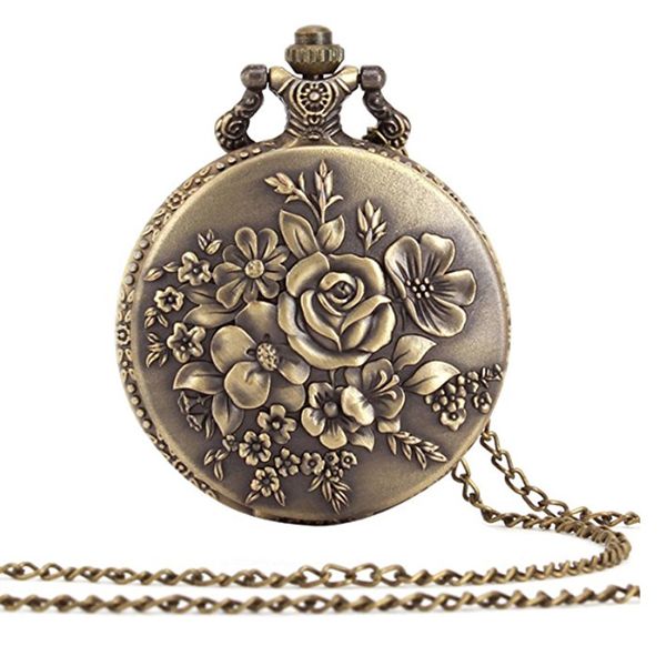 

flower inflorescence vintage quartz chain gifts for men women kids necklace pendant pocket watch, Slivery;golden