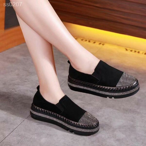 

trend korean flat women's rhinestone thick-soled casual shoes muffin thick-soled lazy shoes comfortable factory direct sales, Black